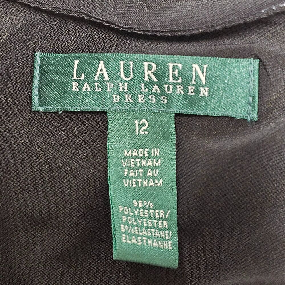 Lauren Ralph Lauren One Shoulder Dress 12 Black Ruched Bodycon Cocktail NWT - Picture 10 of 10